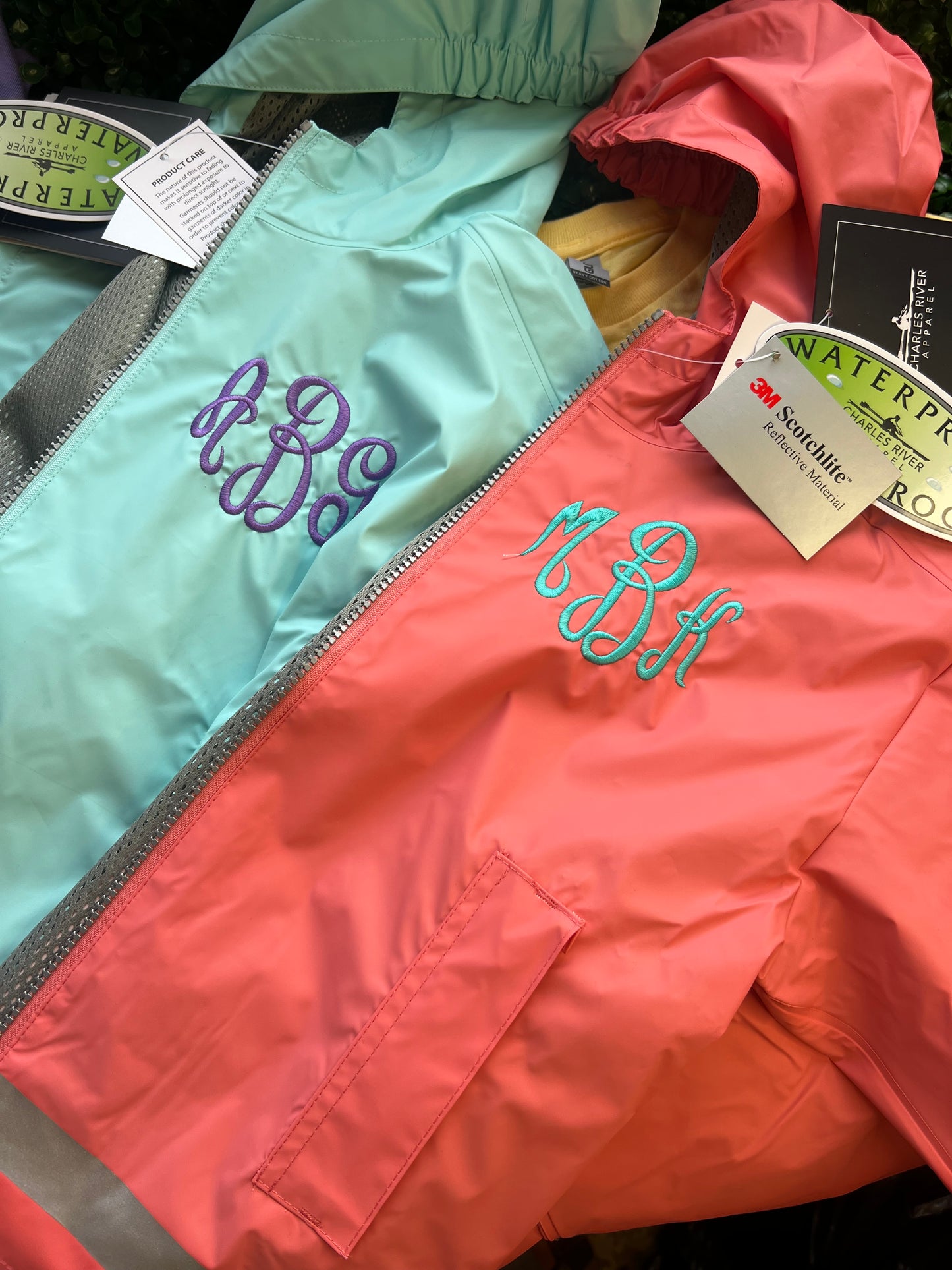 Charles River rain jackets embroidered