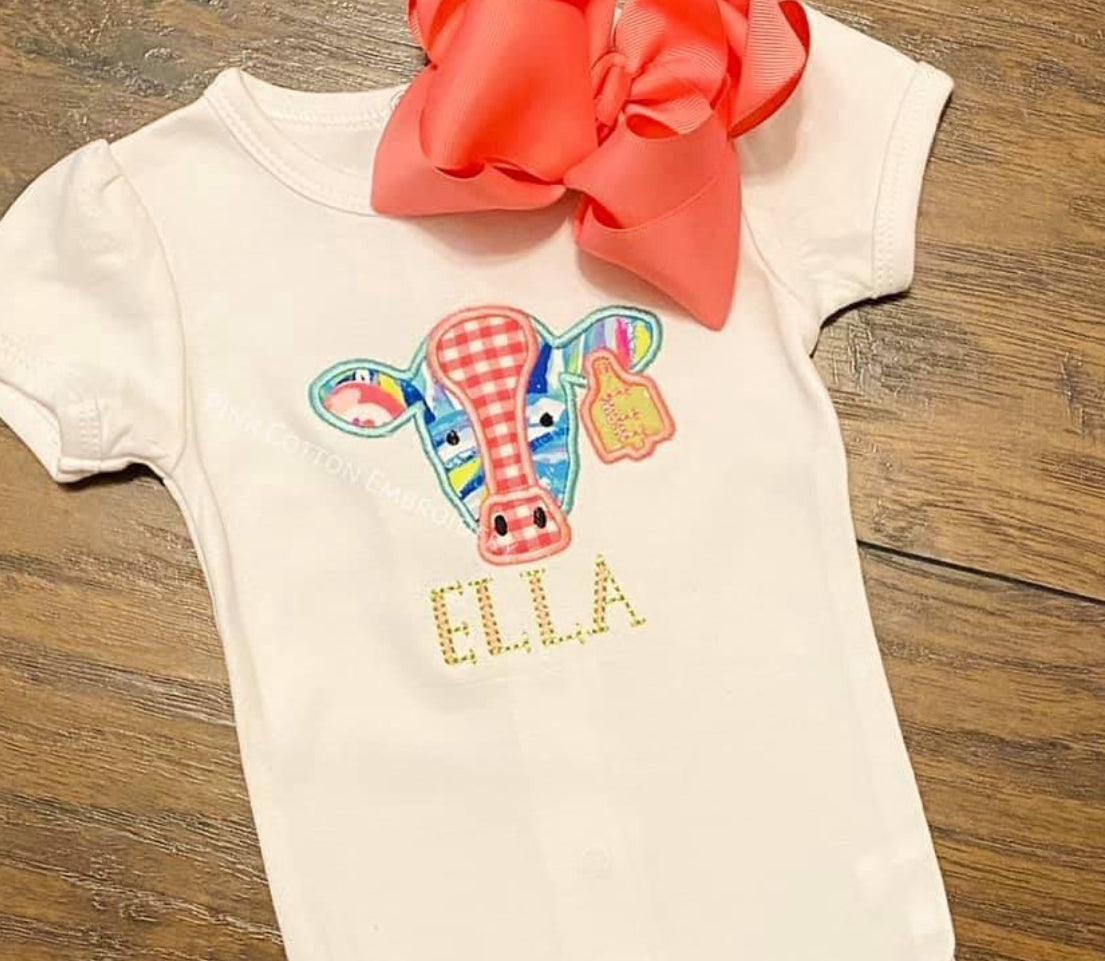 Cow Appliqué with tag